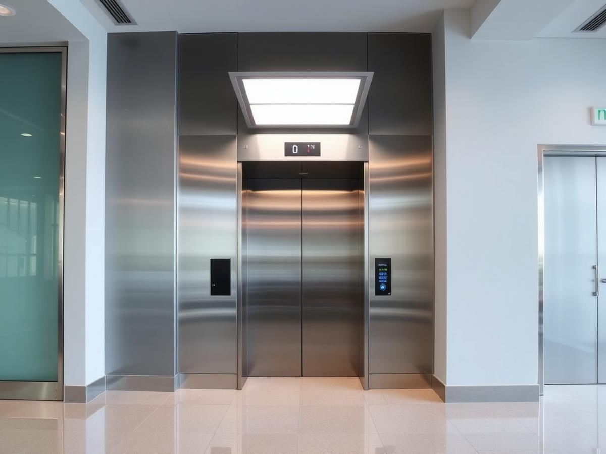 Completed passenger elevator installation with stainless steel doors in a Lagos commercial building