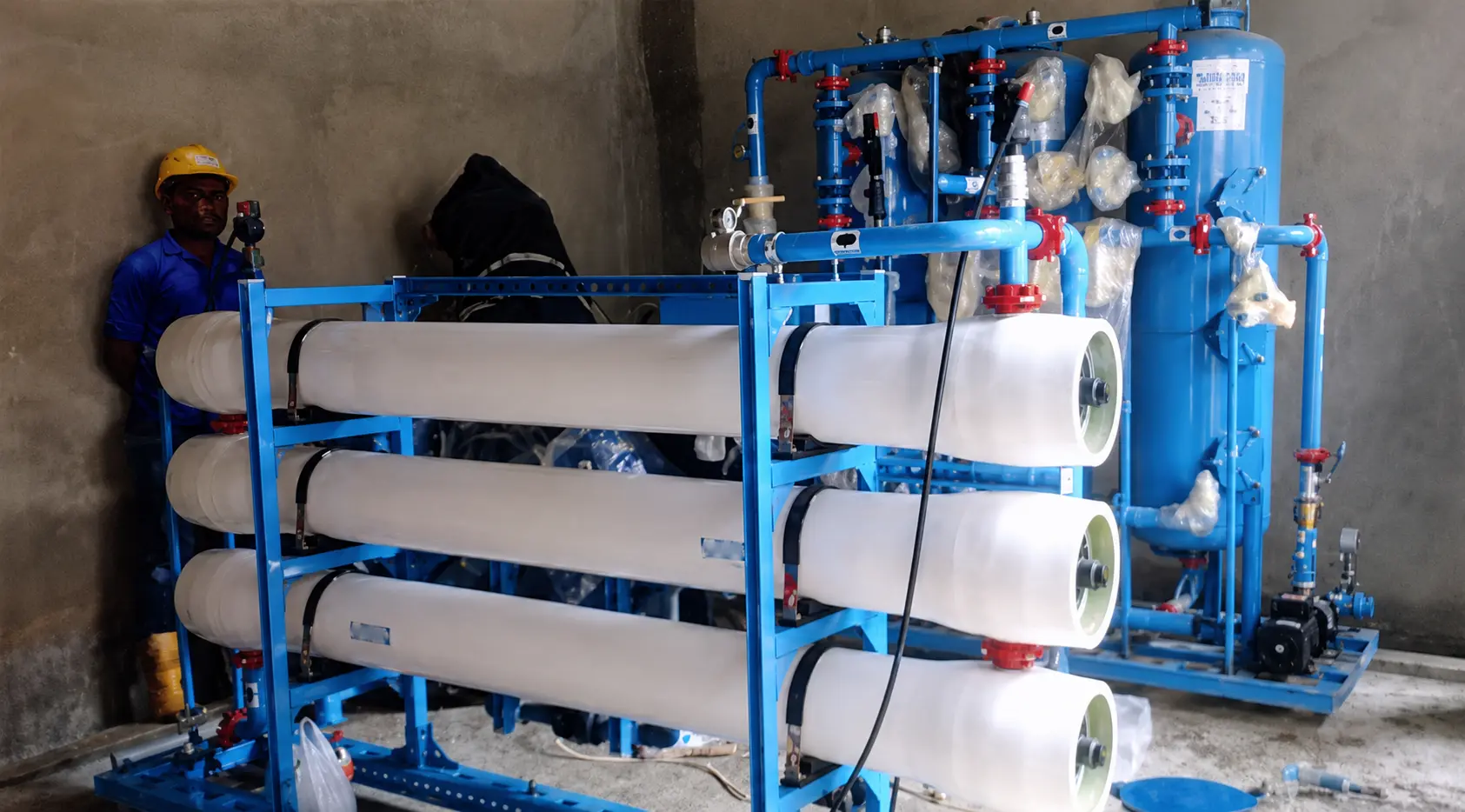 Reverse osmosis water treatment skid installed by the Synkit engineering team