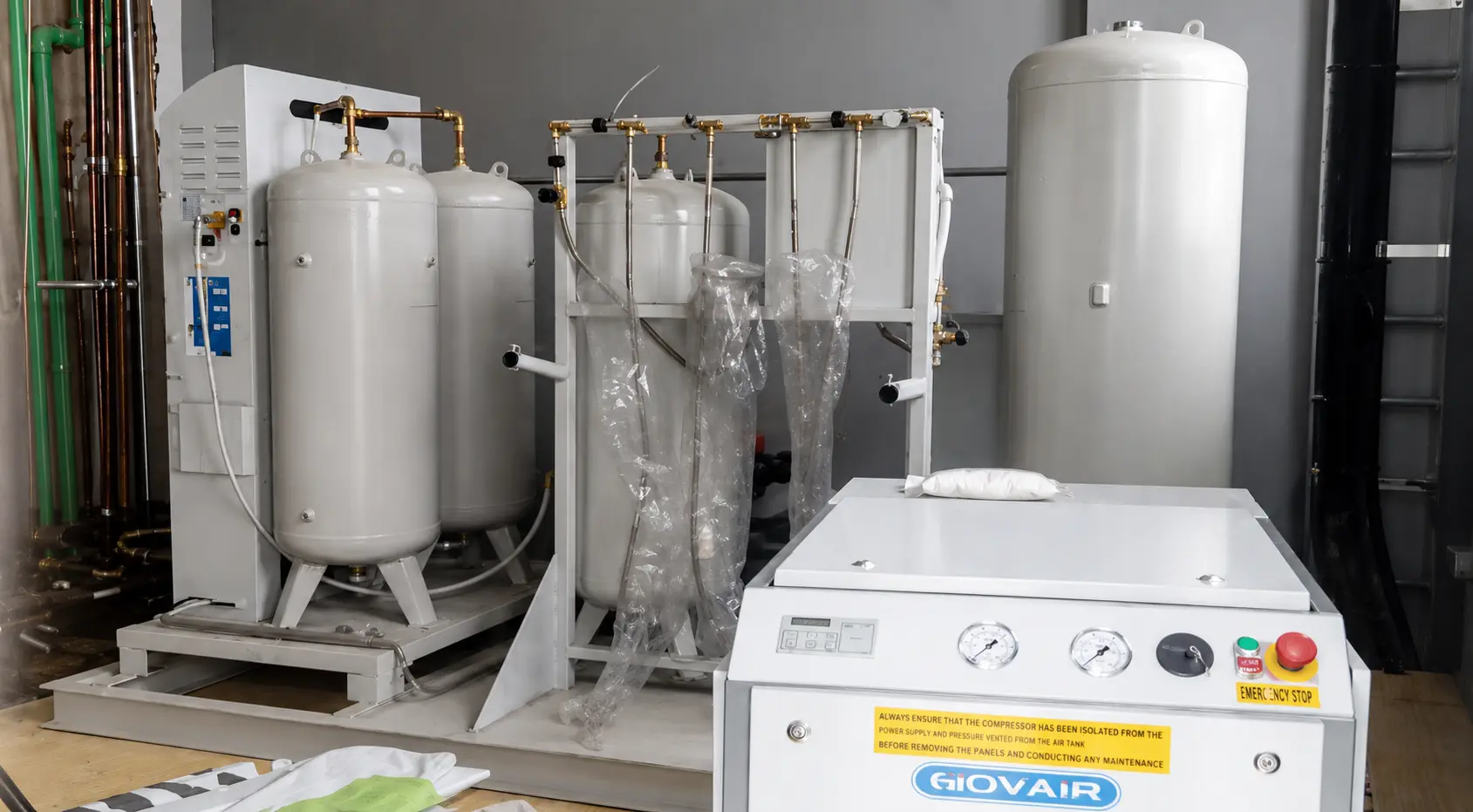 Medical gas and mechanical plant equipment installed in the Abuja Clinic plant room